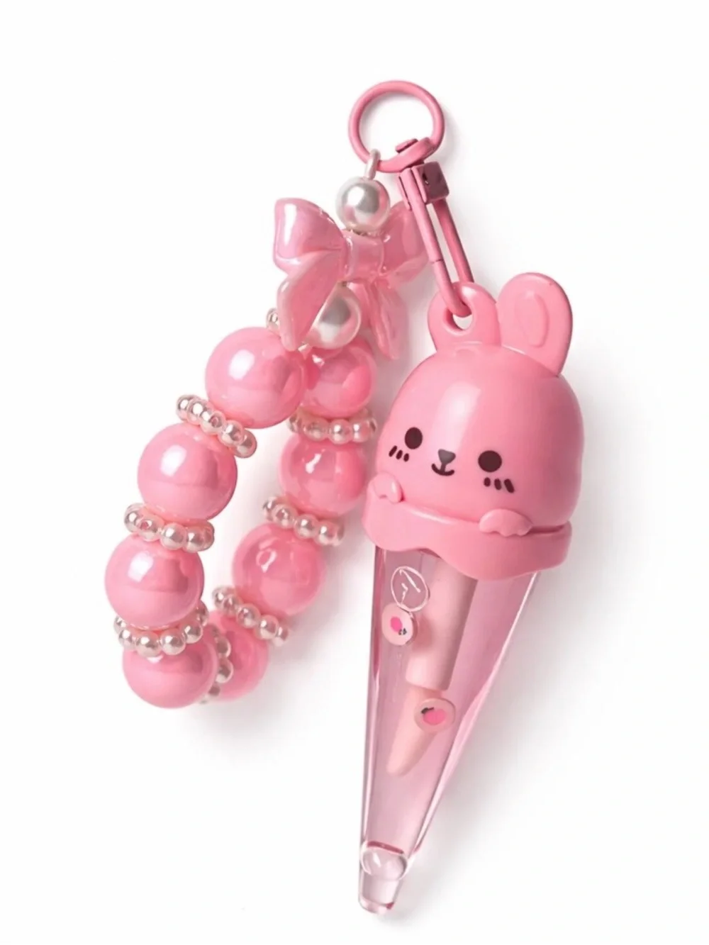 Cutest Pink Bunny Ear Lipgloss with Beaded Wrist Strap !
